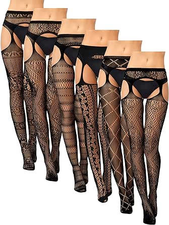 Skylety 6 Pairs Women Fishnet Thigh-High Stockings Tights Suspender Pantyhose Stockings for Women Girls