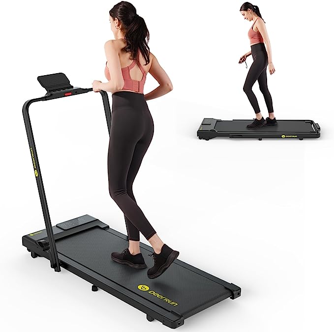 DeerRun 2 in 1 Foldable Walking Pad Under Desk Electric Treadmill with 3HP & APP & Installation-Free Walking Jogging for Office/Home