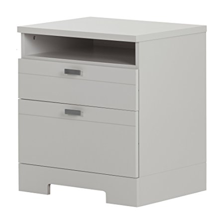 South Shore 10271 Reevo Nightstand with Drawers & Cord Catcher, Soft Gray