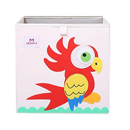 Pasutewel Storage Box for Children's Room, Foldable Washable Cartoon Toy Canvas Cube Organiser Suitable for Toys, Clothes, Children's Books (Parrot)