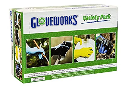 AMMEX Variety Pack Gloves - 5 Pairs Blue Nitrile Disposable gloves, 1 Pair Heavy Duty Black Latex Flock Lined Gloves, 1 Pair Yellow Latex Flock Lined Gloves, 1 Pair Nitrile Coated Polyester Gloves, Small/Medium, Pack of 8 Pairs