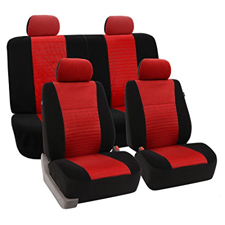 FH GROUP FH-FB060114 Trendy Elegance Car Seat Covers, Airbag compatible and Split Bench, Red / Black color
