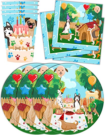 Puppy Dog Party Pups Birthday Party Supplies Set Plates Napkins Cups Kit for 16 by Birthday Galore