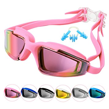 Unisex Adult Swim Goggles, No Leaking Anti-Fog UV Protection Professional Swimming Goggles For Youth Men and Women, Mirroed Lens And Wide Large Frame