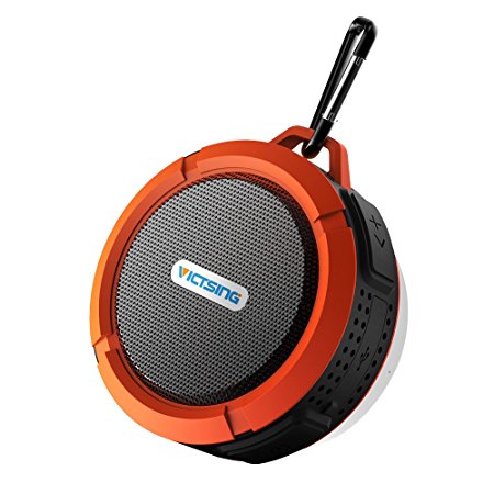 Wireless Shower Speaker, VicTsing Waterproof Outdoor Speaker with 5W Driver, Suction Cup, Buit-in Mic, Hands-Free Speakerphone for Bathroom, Home or Office - Orange