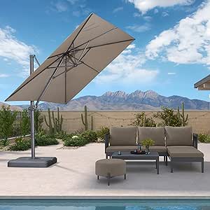 8 FT Cantilever Patio Umbrella Outdoor Aluminum Offset Square Umbrella with 3 Years Fade Resistance Recycled Olefin Fabric and 360-degree Rotation for Deck Pool Garden, Taupe