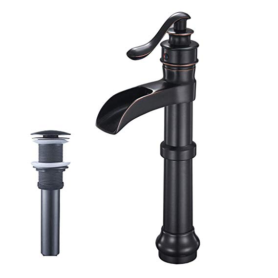 Aquafaucet Waterfall Spout Single Handle Lever Hole Bathroom Sink Vessel Faucet Oil Rubbed Bronze