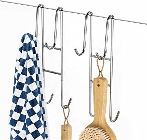 Cerbonny Shower Door Hooks (10 Inch), 2 Pack Extended Towel Hooks for Bathroom, Over Door Hooks, Shower Hooks for Frameless Glass Door, Silver