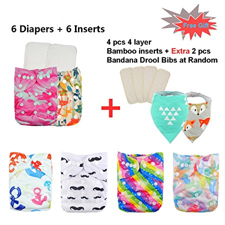 Babygoal Baby Adjustable Reuseable Pocket Diaper Pail 6pcs   6 Inserts ,Girl color 6FG30