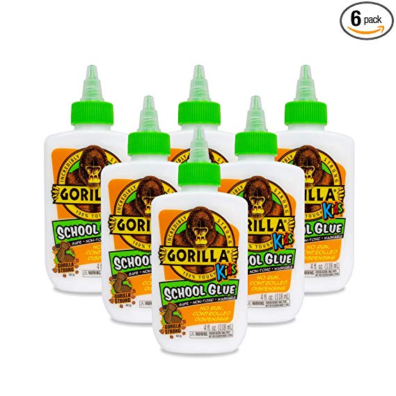 Gorilla Kids School Glue, 4 oz. Bottle, White, Pack of 6