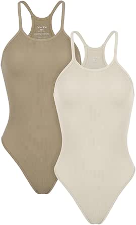 ODODOS 2 Pack Seamless Bodysuit for Women Ribbed Tank Top Sexy Sleeveless Bodysuits