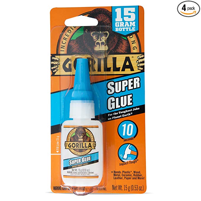Gorilla Super Glue 15 Gram, Clear, (4 Pack)