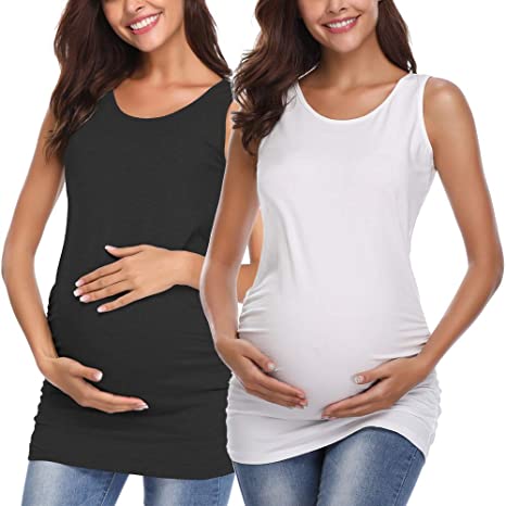 Joweechy Women's V Neck Maternity T Shirts Short Sleeve Pregnancy Tunic Tops with Side Ruched
