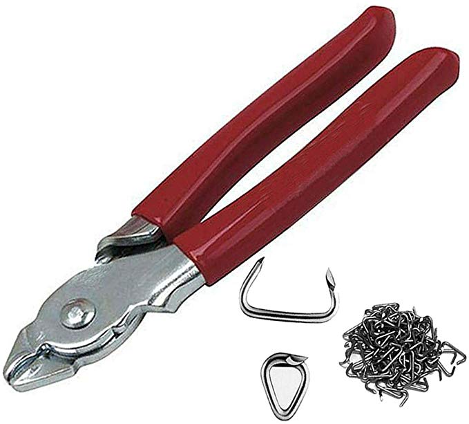 hog Ring Pliers Upholstery 100 Clip Fasteners Tools Set Fence kit and Rings Stapler 3/4 hr4 Chicken Wire for Fencing Heavy Duty Large auto Upholstery for Sausage kit Upholstery Spring Loaded