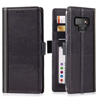 Galaxy Note 9 Wallet Case Leather - iPulse Journal Series Italian Full Grain Leather Handmade Flip Case for Samsung Galaxy Note 9 with Magnetic Closure - Black