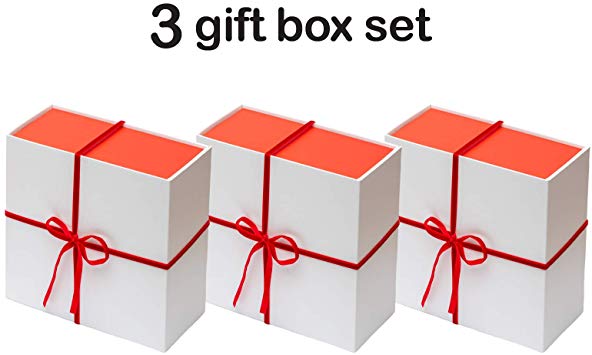 Collapsible Gift Box Set with Magnetic Closure (8x8x4, White/Red)