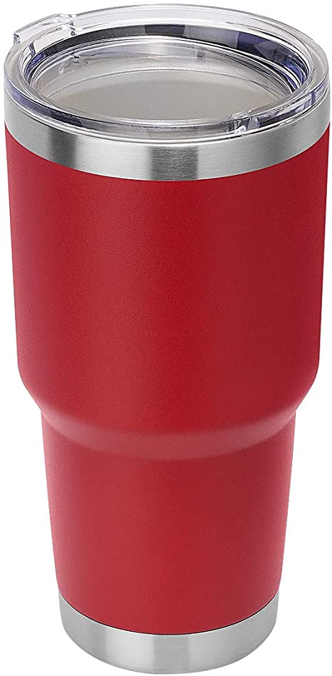 DOMICARE 30oz Double Wall Vacuum Insulated Tumbler with Lid, Stainless Steel Travel Mug, Powder Coated Coffee Cup, Red, 1 Pack