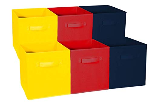 Sorbus Foldable Storage Cube Basket Bin - Great for Nursery, Playroom, Closet, Home Organization (Multi - Yellow Red Navy, 6 Pack)