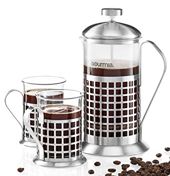 Gourmia GCM9830 French Press Coffee Maker Set 600 ml French Press Coffee Brewer With 2 Matching Stainless Steel Drinking Cups