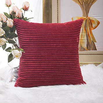Home Brilliant New Year Decorations Super Soft Striped Corduroy Large Throw Pillow Sham Cushion Cover Living Room, 26 x 26 Inches (66cm), Dark Red