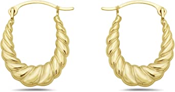 10K Gold Braided Oval Hoop Earrings 2mmx18mm French Lock - Jewelry for Women/Girls - Small Hoop Earrings