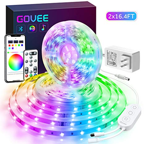 LED Strip Lights 32.8ft, Govee Bluetooth Color Changing RGB Light Strip, Music Sync and 7 Scenes with Phone App, Remote, Control Box LED Lights for Room, Kitchen, Party, Christmas, 3 Way Controls