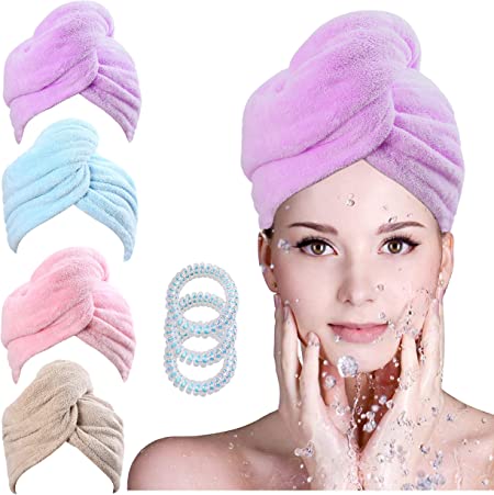 Hair Towel Double Layer Microfiber Hair Towel for Curly Hair 10inX30 in Hair Towel Wrap for Women Super Absorbent Quick Dry Hair Turban for Curly Long Thick Hair Give Hair Coil-3pcs Gift Box (Purple)
