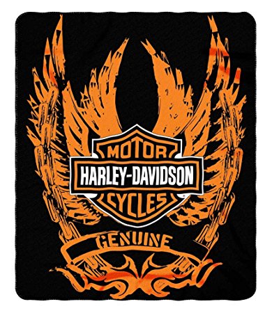 Harley-Davidson Skid Out Fleece Throw Blanket, Winged Bar & Shield Logo NW047075