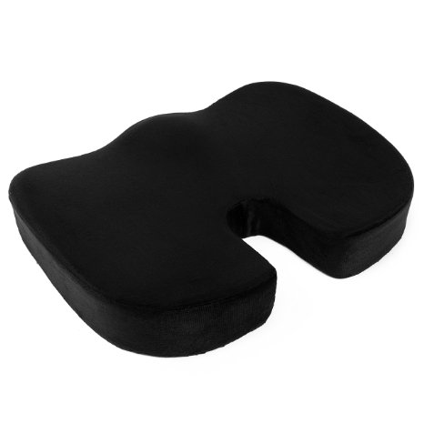 Coccyx Orthopedic Black Memory Foam Seat Cushion - Chair Pad - Back Pain Relief
