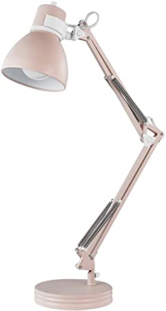 Globe Electric 52028 Architect 28" Swing Arm Desk Lamp, Matte Rose Finish, Matte White Accents, On-Off Rotary Switch, Swing Arm