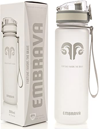 Best Sports Water Bottle - 17oz (500 ML) Small - Eco Friendly & BPA-Free Plastic - For Running, Gym, Yoga, Outdoors and Camping - Fast Water Flow, Flip Top, Opens With 1-Click - Leak-proof Lid (White)