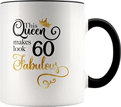 YouNique Designs 60th Birthday Coffee Mug for Women, 11 Ounces, Birthday Mug for 60 Year Old Woman, 60 Birthday Cup for Women, 60th Birthday Mug for Mom, Gifts for Women Age 60 (Black Handle)