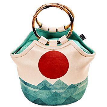 Large Neoprene Lunch Bag Purse by ART OF LUNCH - 11” X 15” X 6” Reusable Insulated Lunch Bag with Added Inside Pocket - Design by Budi Kwan (Indonesia) - The Ocean, the Sea, the Wave
