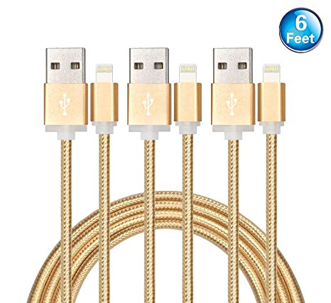 Flebi 6 Feet / 2 Meter Long Charging Cord Nylon Braided Lightning to USB Cable Apple Charger for iPhone iPad iPod (3 Pack)