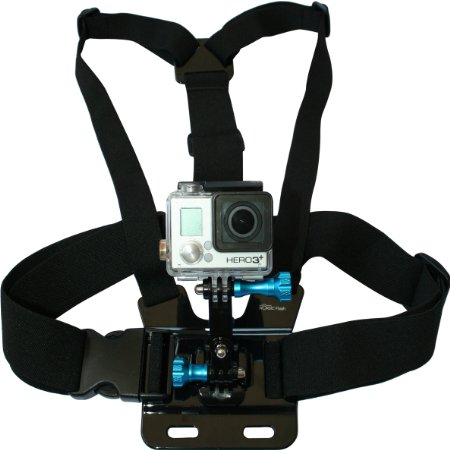 Chest Mount Harness for GoPro Cameras - Adjustable Body Strap Rig  3-Way Adjustment Base with Aluminum Thumbscrew Kit - Fits ALL Go Pro Hero Models HERO4 HERO3 Black Edition HERO3 HERO2 HERO1 HD and SJ4000 etc - By Premium Camera Accessories Brand Nordic Flash8482 - 1 Year Warranty