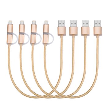 GOPROOF [4pack] 2IN1 1FT Lightning to USB Cable With Micro USB Connector Nylon Braided Cable Compatible with iPhone/iPad Devices,Samsung,HTC,and More (gold)