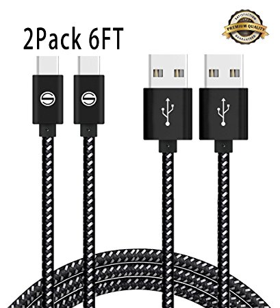 Type C Cable SGIN, 2 Pack 6FT USB Type C Nylon Braided Sync & Charging Cable for Apple MacBook, ChromeBook Pixel, Nexus 5X, Nexus 6P, Nokia N1 Tablet, OnePlus 2 and more - (Black White)