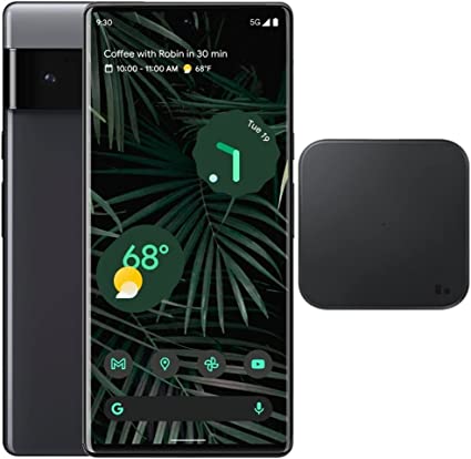 Google Pixel 6 Pro 5G (128GB, 12GB) 6.71" AMOLED 120Hz, 4K Camera (Fully Unlocked for Verizon, T-Mobile, AT&T, Global) International Model G8VOU (w/ 25W Charge Cube & Fast Wireless Charger)(Black)