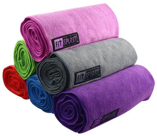 Fit Spirit® Set of 2 Super Absorbent Microfiber Non Slip Skidless Sport Towels - Choose Your Color and Size