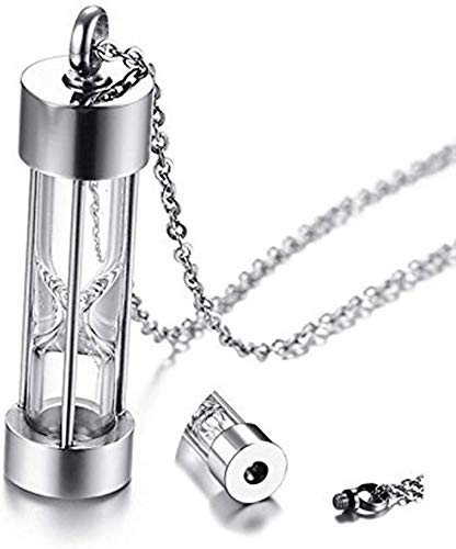 STARTONECO Time Memory Hourglass Glass Cremation Jewelry Urn Necklace for Ashes Urn Jewelry Cremation Jewelry Keepsake Memorial (Glass-Silver)
