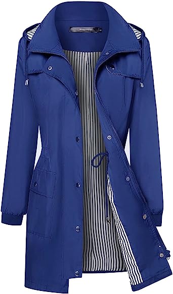 Bloggerlove Women's Raincoats Windbreaker Rain Jacket Waterproof Lightweight Outdoor Hooded Trench Coats S-XXL