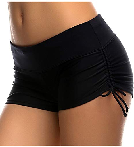 OUO Women Ladies Girls Adjustable Drawstring Mini Swim Shorts Bikini Swimwear Boy Style Short Brief Bottoms