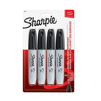 Sharpie Marker Permanent, Chisel Tip Permanent Marker Chisel, 4-Carded, Black Ink (38264PP)