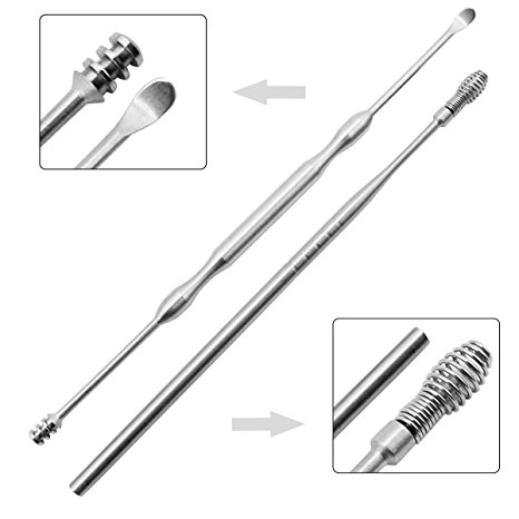 IBEET Ear Wax Pick Remover Earpick Curette Cleaner Tool for Build Up Impacted Earwax,Stainless Steel 360 Degrees Rotate Safe Ear hygiene Care Kits