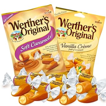 Werther's Original Vanilla Crème and Caramel Soft Chews, Individually Wrapped Chewy Candies for Party Favors or Office Jar Fillers, Pack of 2, 4.51 Ounces