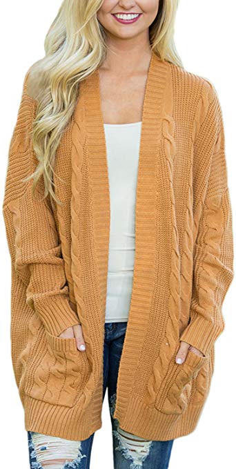 Dokotoo Womens Fashion Open Front Long Sleeve Cardigans Sweater with Pocket