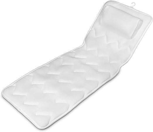 Navaris Matelas de Bain avec Coussin - Matelas Baignoire 125x42cm avec Repose-Tête - 13 Ventouses - Air Mesh - Accessoire Confort Salle de Bain Spa