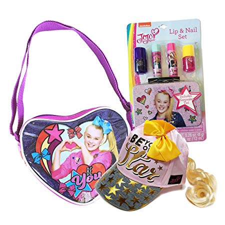 JoJo Siwa Purse Crossbody Shoulder Bag w/Lip &Nail Set, Cap Hat w/Ponytail