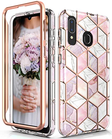 Hasaky Samsung Galaxy A20 Case,Galaxy A50 Case,Galaxy A30 Case Dual Layer Clear Girl Rose Gold Marble Design TPU PC Heavy Duty Shockproof Protective Phone Case for Galaxy A20/A30/A50- Pink/Rose Gold.