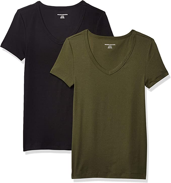 Amazon Essentials Women's 2-Pack Slim-Fit Short-Sleeve V-Neck T-Shirt